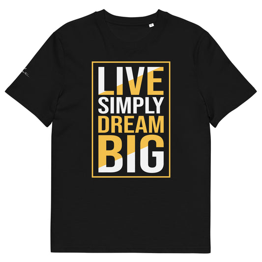 Camiseta con frase Live Simply Dream Big, minimalismo positivo y mentalidad expansiva desde lo simple
