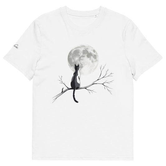 Camiseta con luna llena y gata, energía femenina, conexión con lo intuitivo y poder nocturno