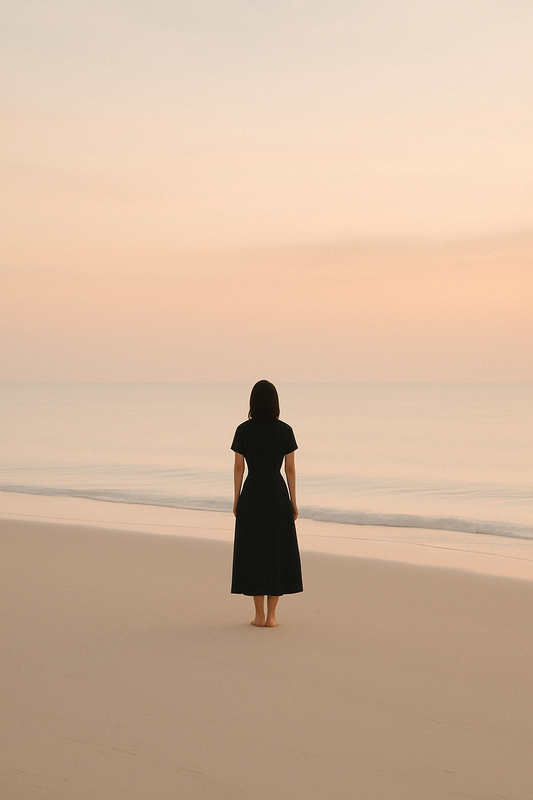 Imagen minimalista de una persona en soledad consciente, en armonía con su libertad interior